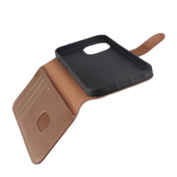 iPhone 15 Plånboksfodral Läder Rvelon - Brun Brown