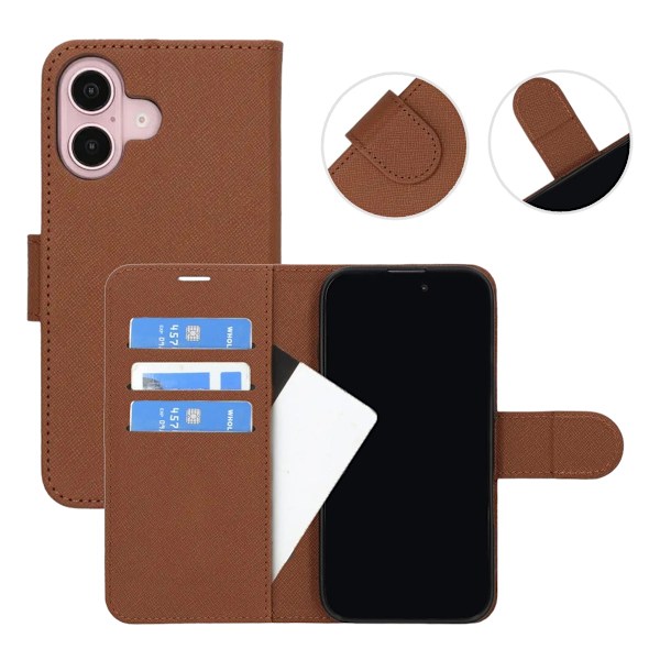 iPhone 16 Plus Plånboksfodral med Stativ - Brun Brown