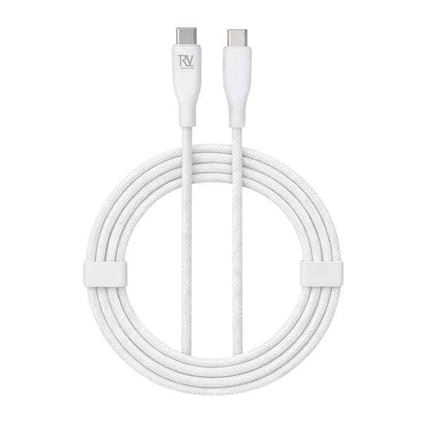 Rvelon USB-C Flätad Laddkabel 60W Snabbladdning 2m - Vit Silver