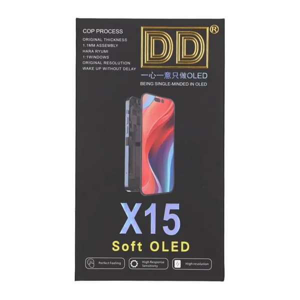 Soft OLED Skärm till iPhone 15 - DD Diagnostic Pass musta