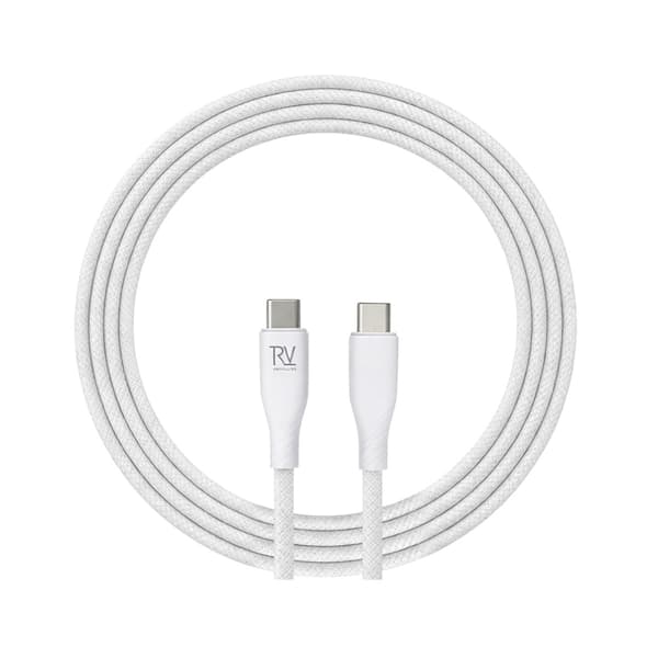 Rvelon USB-C Flätad Laddkabel 60W Snabbladdning 2m - Vit Silver