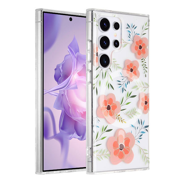 Samsung Galaxy S24 Ultra Mobilskal Magnet - Blommor Rosa multifärg