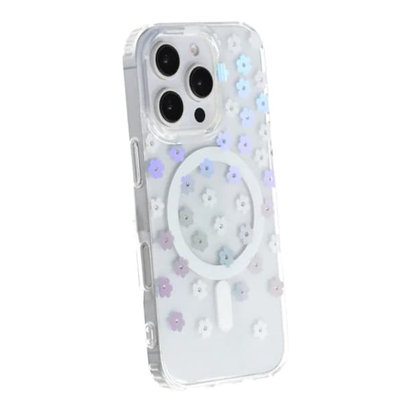 Graverat blommigt Mobilskal MagSafe för iPhone 16 Pro - Blossom beige
