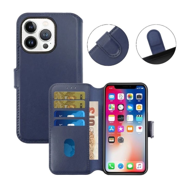 iPhone 15 Pro Max Plånboksfodral Läder Rvelon - Blå Marine blue