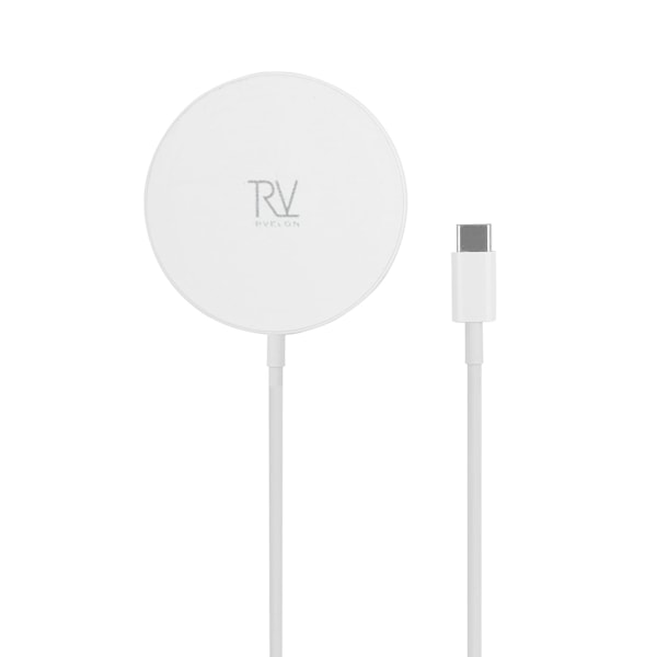 Rvelon Trådlös MagSafe Laddare med Stativ Qi2 15W USB-C - Vit Silver
