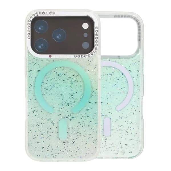 Glitter Skal MagSafe och Diamanter för iPhone 17 Pro Max - Grön grøn