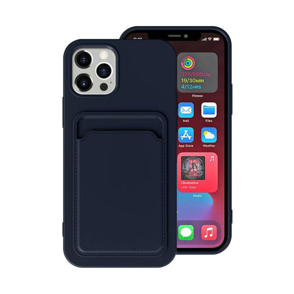 iPhone 14 Pro Max Silikonskal med Korthållare - Blå Blå