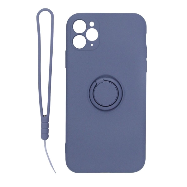 iPhone 11 Pro Max Silikonskal med Ringhållare och Handrem - Grå Grey