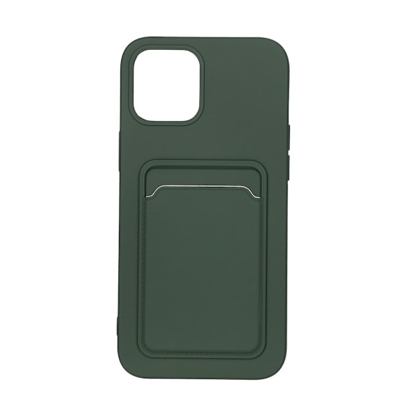 iPhone 12 Pro Max Silikonskal med Korthållare - Militärgrön Dark green