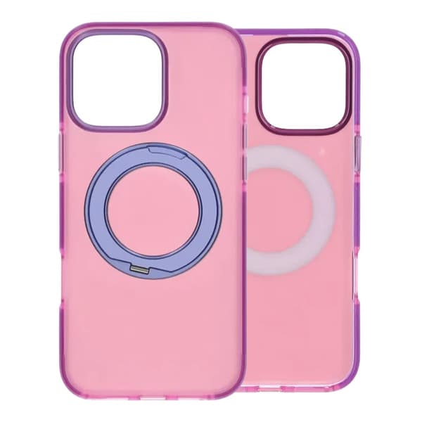 Stöttåligt skal med roterbart stativ för iPhone 16 Pro Max - Rosa-lila rød