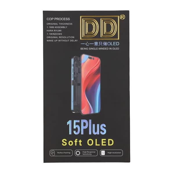 Soft OLED Skärm till iPhone 15 Plus - DD Diagnostic Pass svart