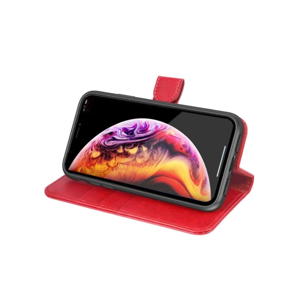 iPhone XS Max Plånboksfodral Läder med Stativ - Röd Red