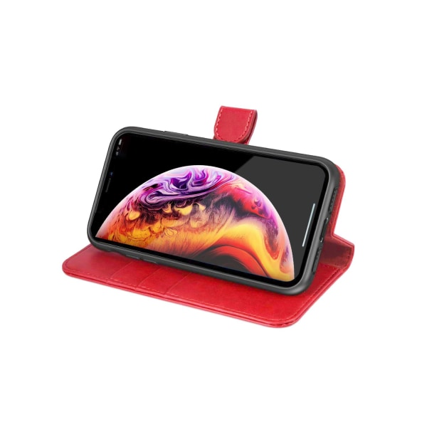iPhone XS Max Plånboksfodral Läder med Stativ - Röd Röd