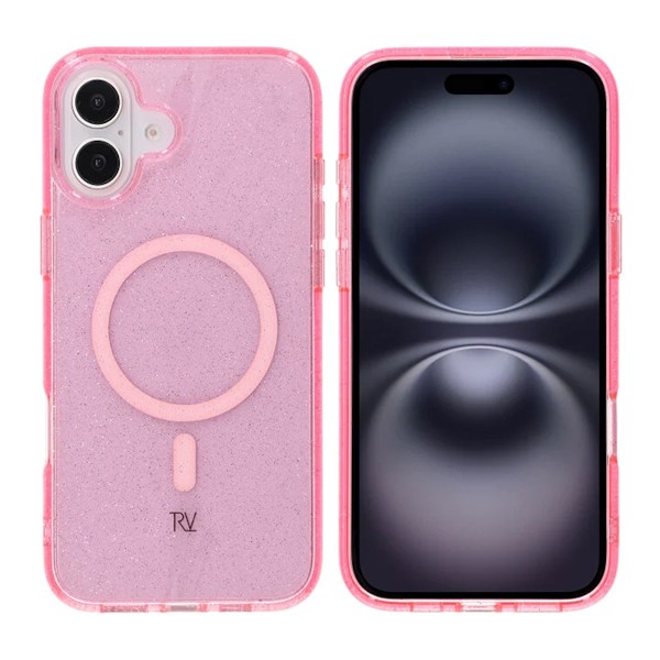 iPhone 16 Plus Rvelon Mobilskal TPU med MagSafe - Glitter Rosa Rosa