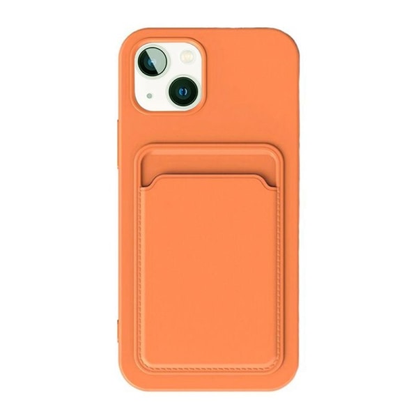 iPhone 15 Mobilskal Silikon med Korthållare - Orange Orange