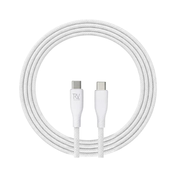 Rvelon USB-C Flätad Laddkabel 60W Snabbladdning 2m - Vit Silver