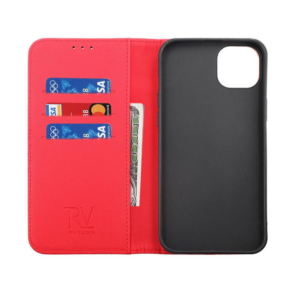 iPhone 14 Plus Plånboksfodral Extra Kortfack Rvelon - Röd Röd