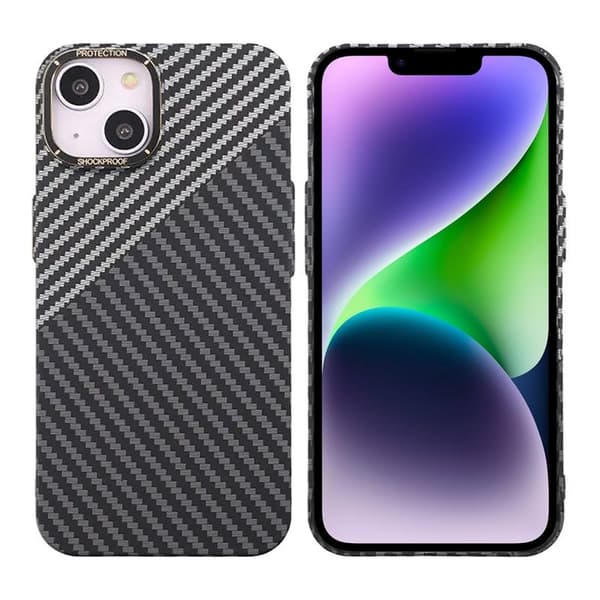 iPhone 15 Plus Mobilskal i Kolfiber - Svart och Vit Svart