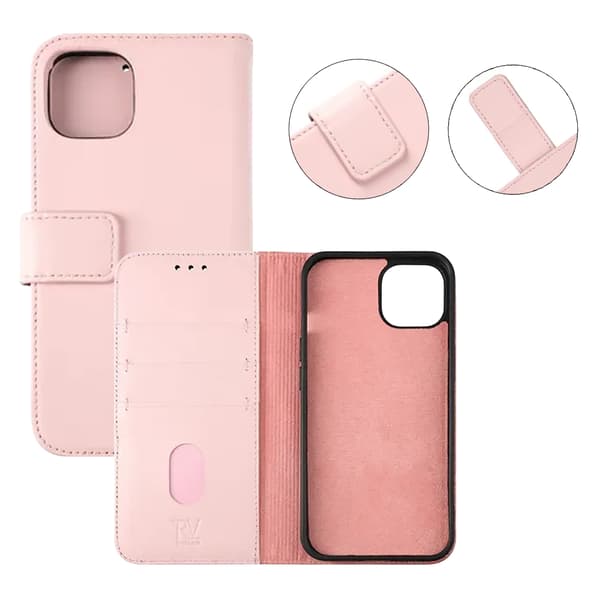 Rvelon Plånboksfodral Läder för iPhone 12 och 12 Pro - Rosa Old pink