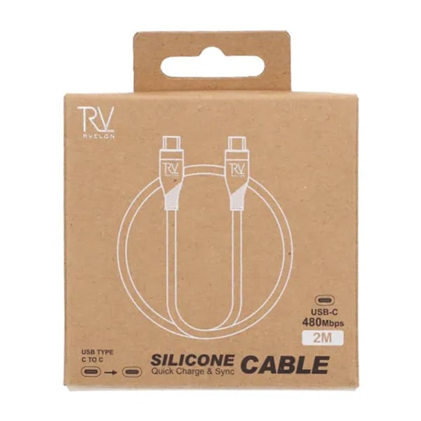 Rvelon USB-C Laddkabel 60W Snabbladdning 2m - Vit Silver