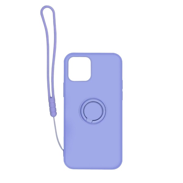 iPhone 12/12 Pro Silikonskal med Ringhållare och Handrem - Lila Purple