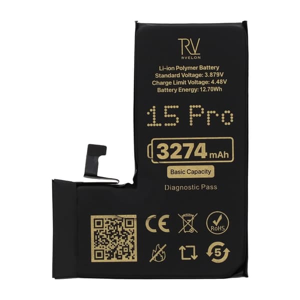 Rvelon Batteri för iPhone 15 Pro - 3274 mAh Originalkapacitet