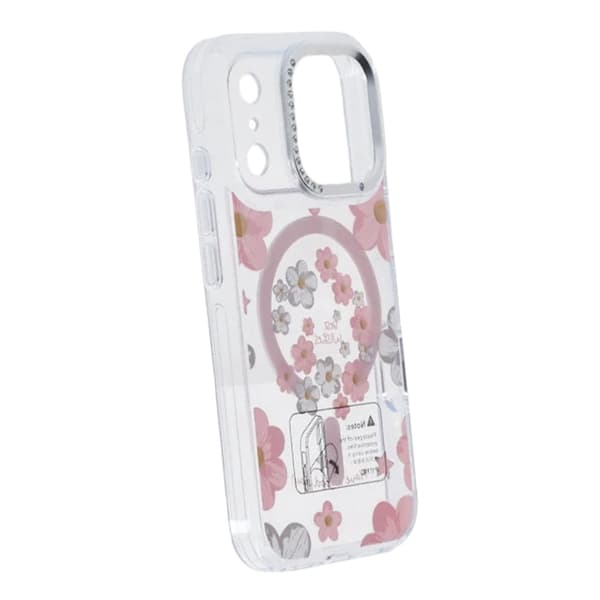 Blommigt MagSafe-skal med kameraskydd för iPhone 17 Pro Max - Rosa rosa
