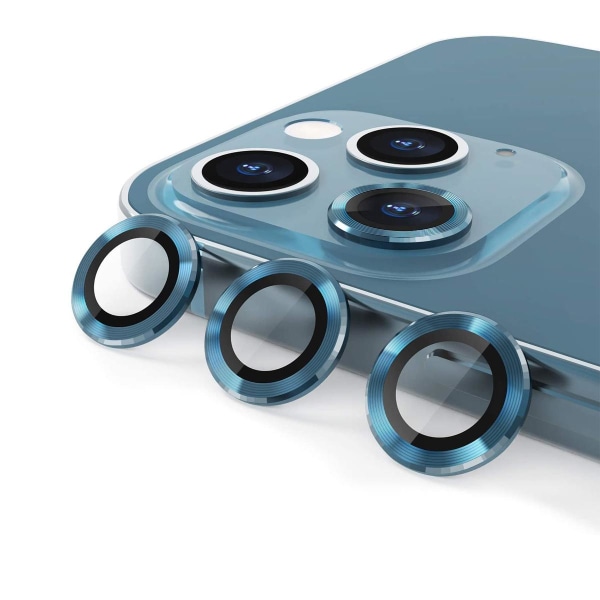 iPhone 12 Pro Max Linsskydd med Metallram - Blå (3-pack) Blue