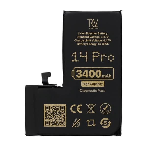 Rvelon Batteri för iPhone 14 Pro - 3400 mAh Högkapacitet