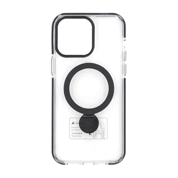 Cover Magsafe til iPhone 14 Pro - Transparent sort med ringstativ Black