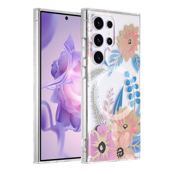 Samsung Galaxy S24 Ultra Mobilskal Magnet - Blommor Rosa/Blå Multicolor