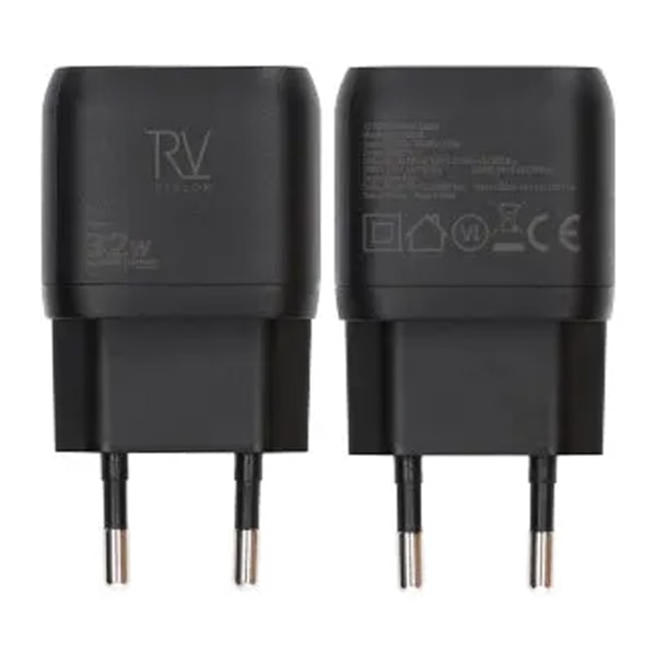 Rvelon Väggladdare USB-C + 2x USB-A 32W GaN - Svart Black
