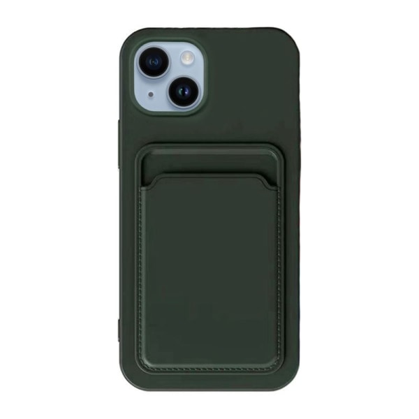 iPhone 15 Mobilskal Silikon med Korthållare - Grön Grön