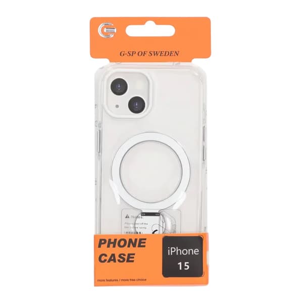 Skal Magsafe till iPhone 15 - Transparent vit med ringstativ Transparent