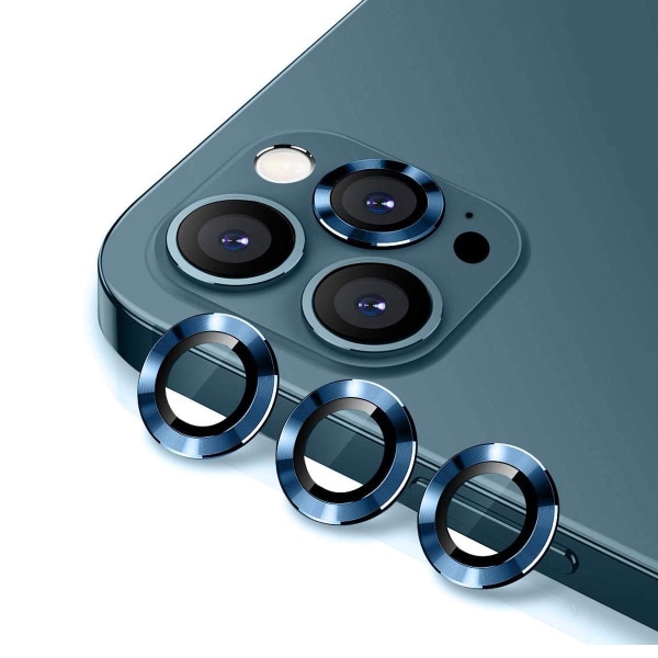 iPhone 12 Pro Linsskydd med Metallram - Blå (3-pack) Blå