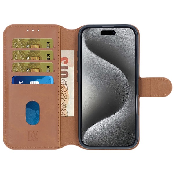 iPhone 16 Plus Plånboksfodral Magnet Rvelon - Brun Brown