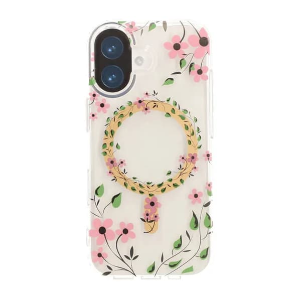 Mobilskal Magsafe med blommor för iPhone 16 - Transparent