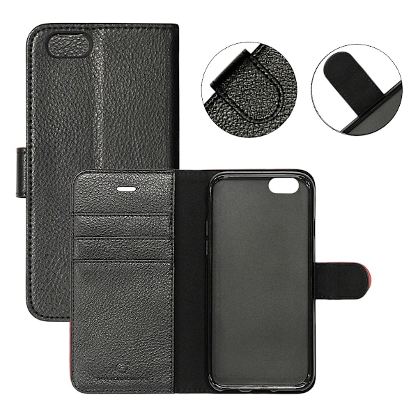 iPhone 6/6S Plånboksfodral Läder med Stativ - Svart Black