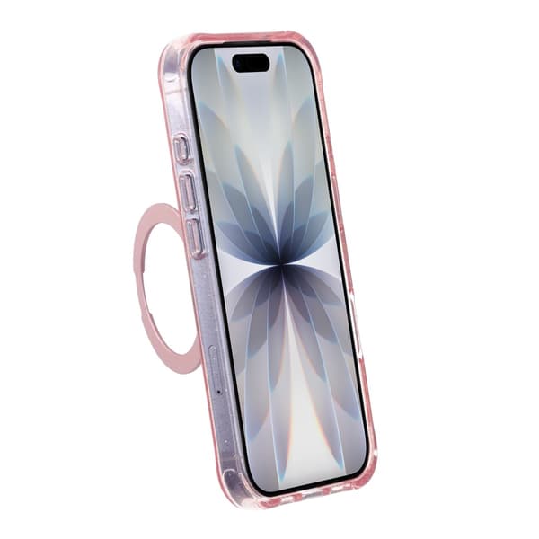 Glittrigt MagSafe-skal för iPhone 17 med roterande stativ - Rosa rosa