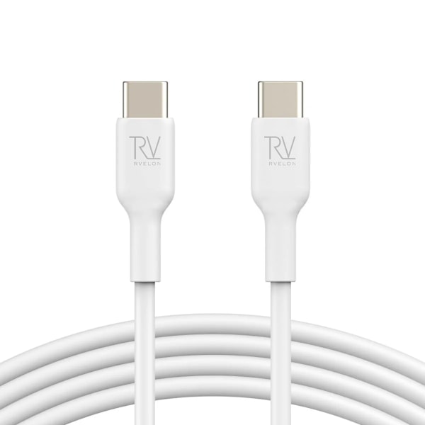 Rvelon USB-C Laddkabel 60W Snabbladdning 1.8m - Vit Silver