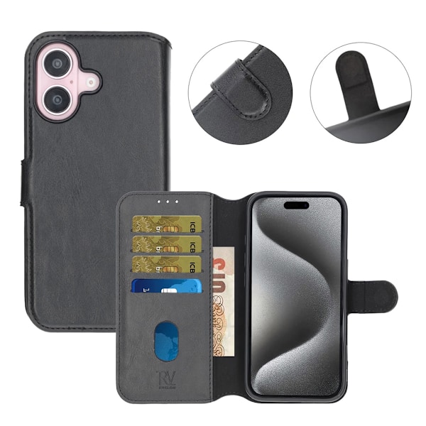 iPhone 16 Plus Plånboksfodral Magnet Rvelon - Svart Svart
