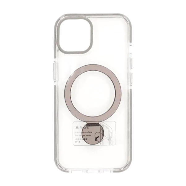Skal Magsafe till iPhone 15 - Transparent grå med ringstativ grå