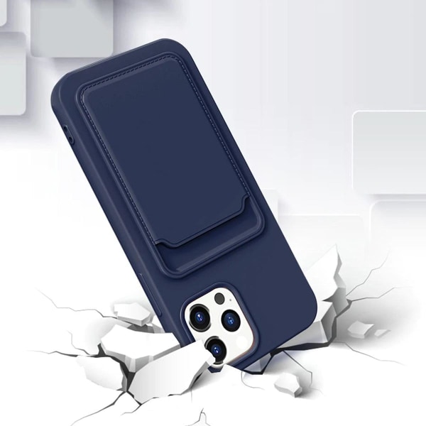iPhone 12/12 Pro Silikonskal med Korthållare - Blå Blå