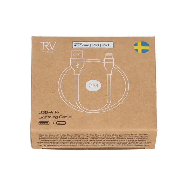USB A till Lightning MFi Kabel Rvelon - 1 Meter Vit White
