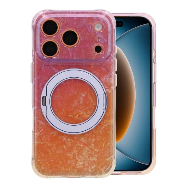 Marmoreret cover til iPhone 17 Pro Max og 18 Pro Max med roterende stativ og Magsafe - Lilla lilla