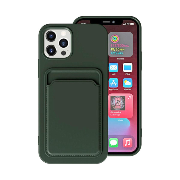 iPhone 14 Pro Max Silikonskal med Korthållare - Militärgrön Mörkgrön