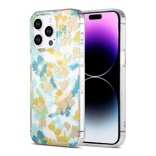 iPhone 14 Pro Max Mobilskal MagSafe - Blommor Turkos multifärg