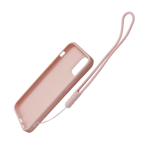 iPhone 12 Pro Max Silikonskal med Ringhållare och Handrem - Rosa Pink gold