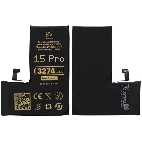 Rvelon Batteri til iPhone 15 Pro - 3274 mAh Originalkapacitet