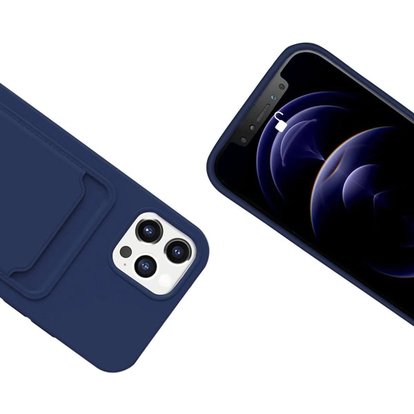 iPhone 12/12 Pro Silikonskal med Korthållare - Blå Blå